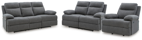 Side-Swipe Charcoal Reclining Living Room Set