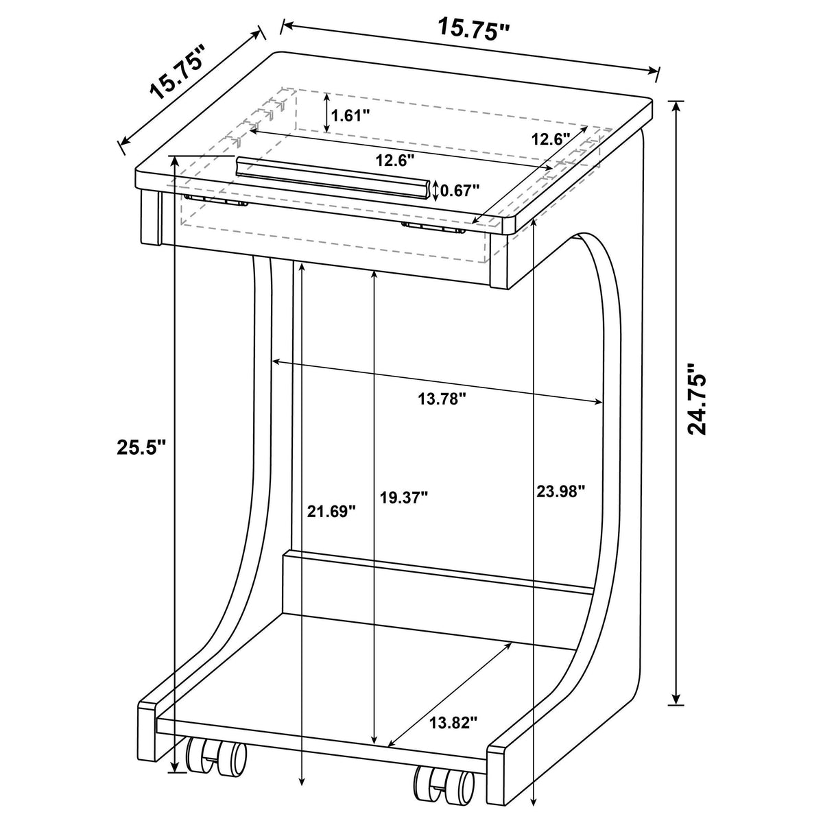 Ralston C-Shaped Lift-Top Sofa Side Table With Casters Mango
