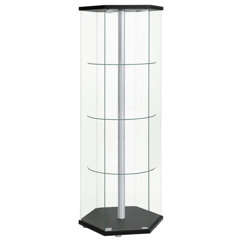 Zahavah 3-shelf Hexagonal Clear Glass Curio Cabinet Black