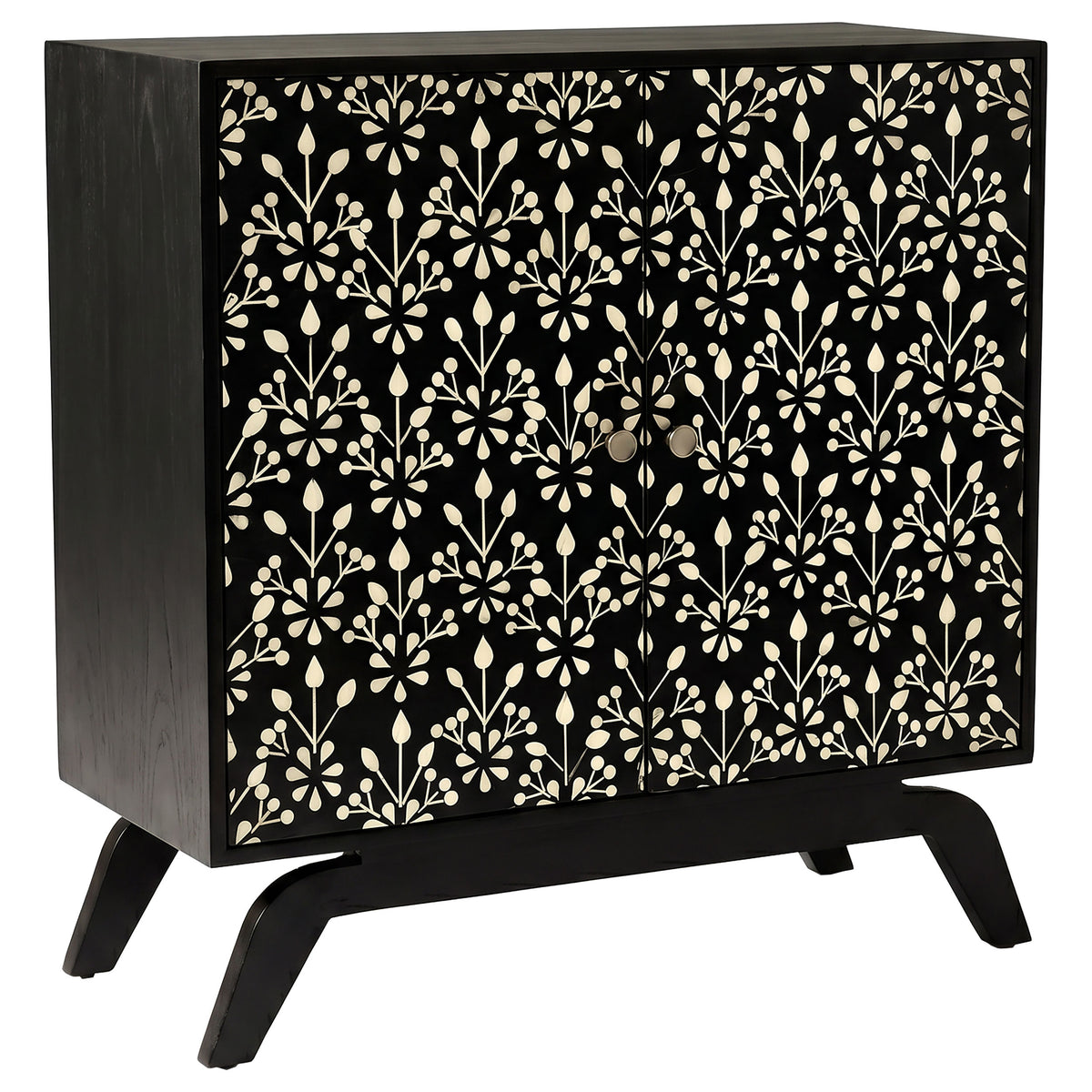 Marlon 2-door Floral Bone Inlay Accent Cabinet Black