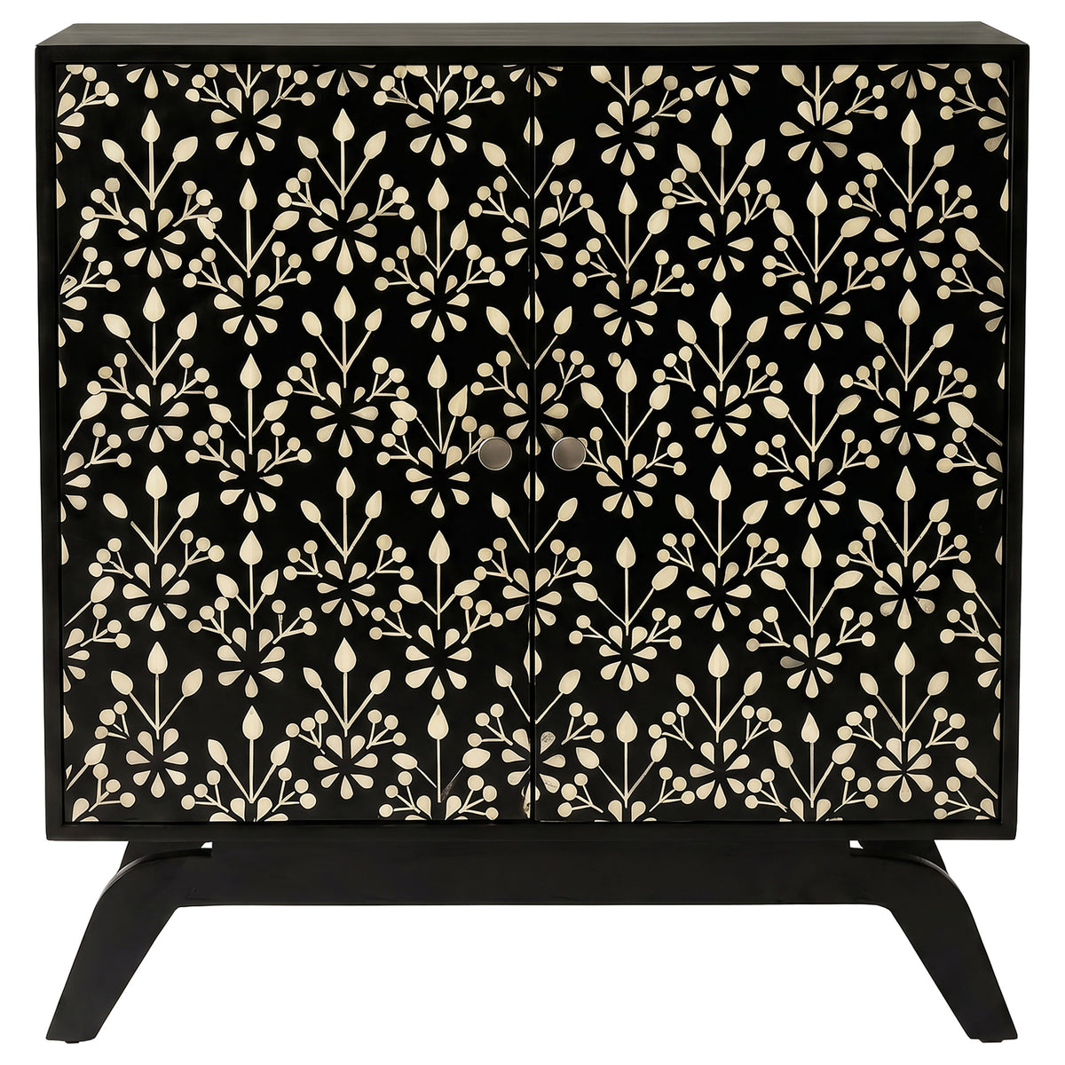 Marlon 2-door Floral Bone Inlay Accent Cabinet Black