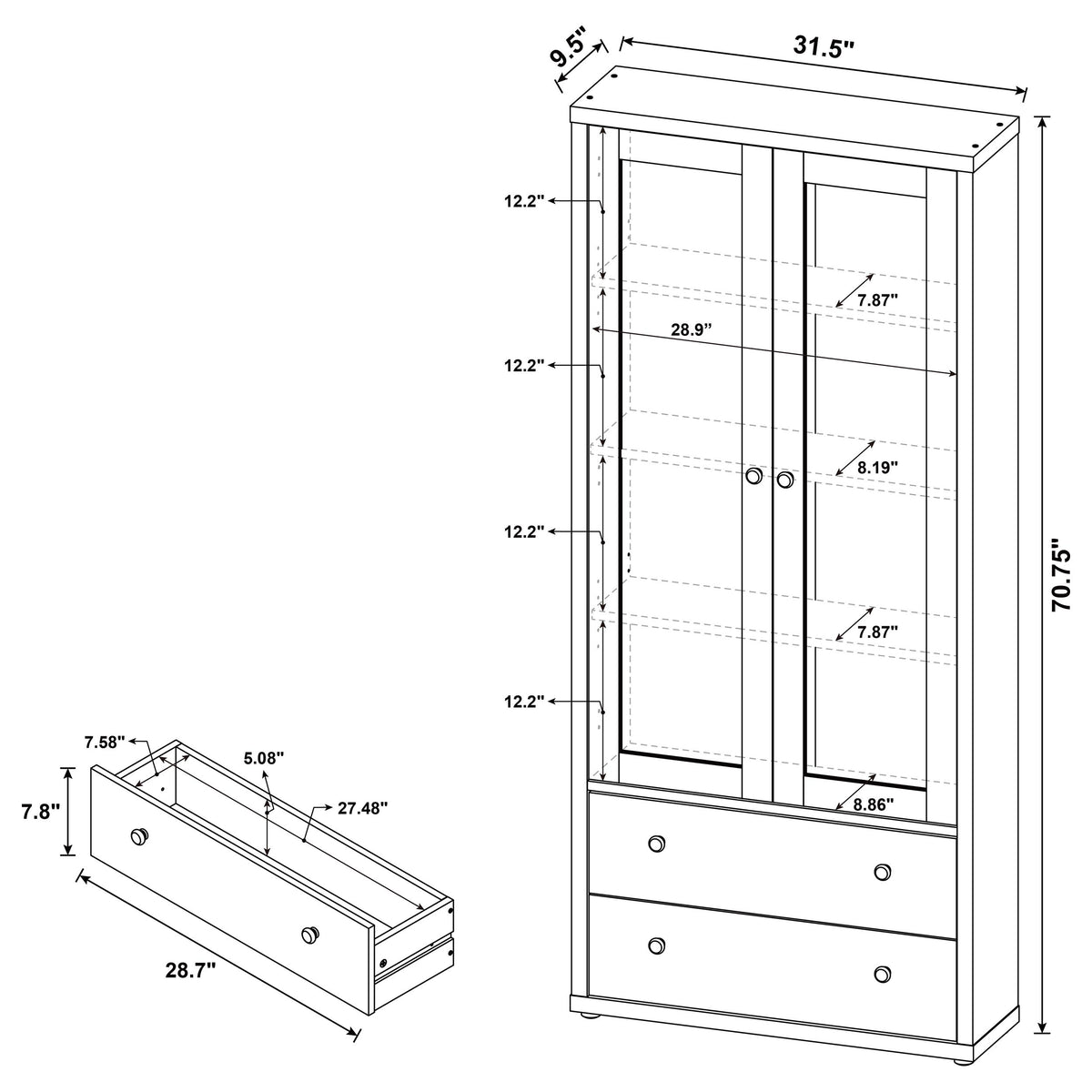Hawthorne 3-shelf Glass Door Cabinet with Drawers Black
