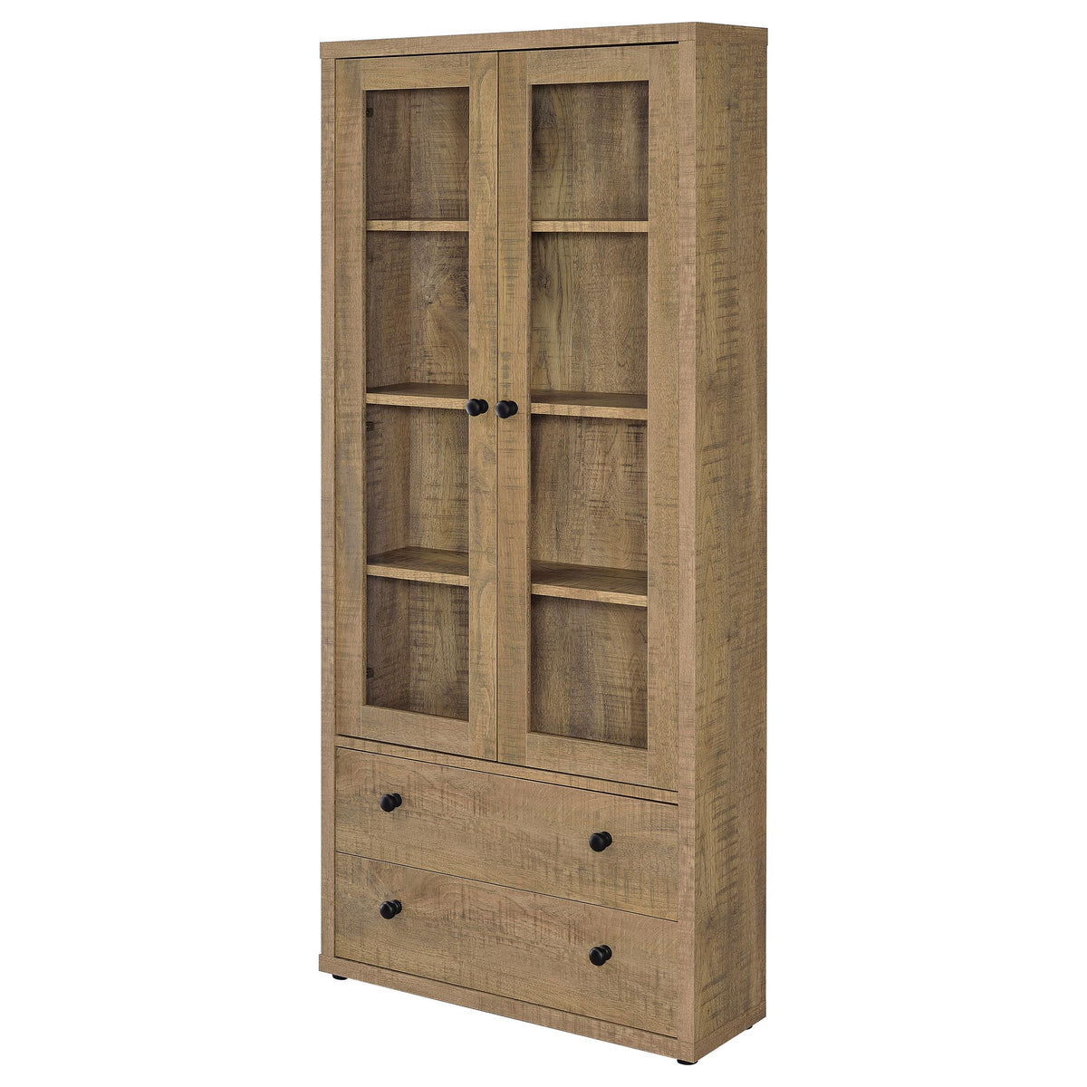 Hawthorne 3-shelf Glass Door Tall Cabinet with Drawers Mango