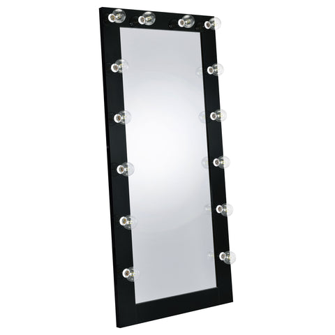 Zayan 32 x 71 Inch Floor Mirror LED Lighting Black High Gloss