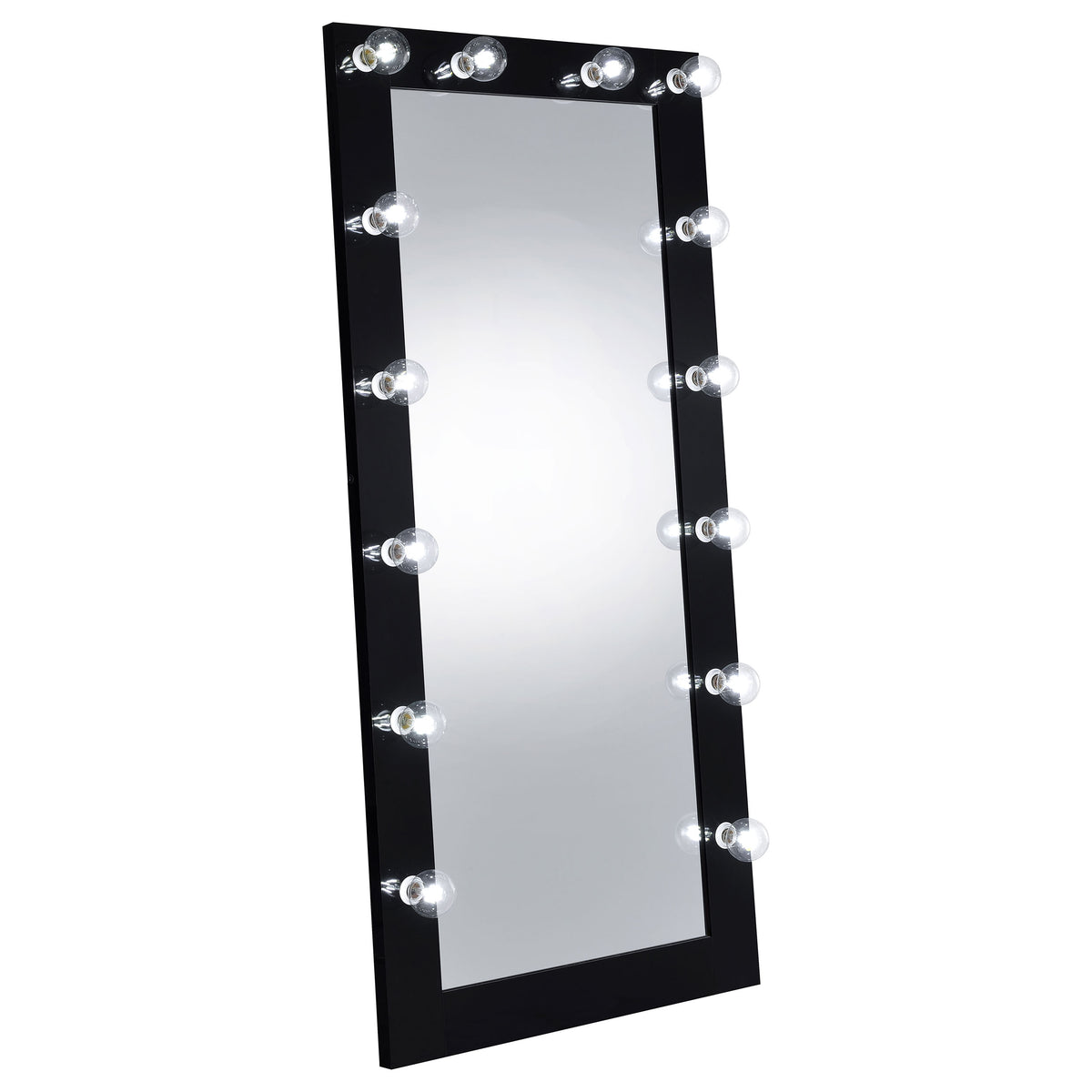 Zayan 32 x 71 Inch Floor Mirror LED Lighting Black High Gloss