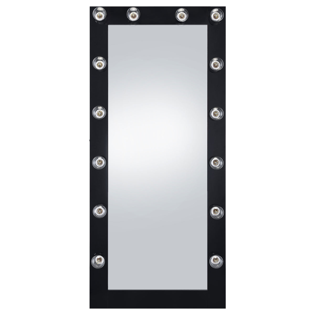 Zayan 32 x 71 Inch Floor Mirror LED Lighting Black High Gloss