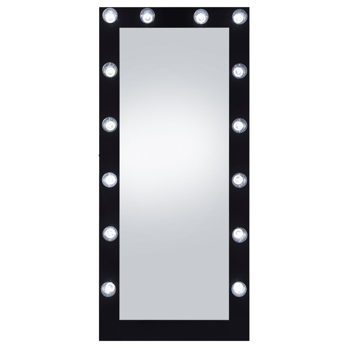 Zayan 32 x 71 Inch Floor Mirror LED Lighting Black High Gloss