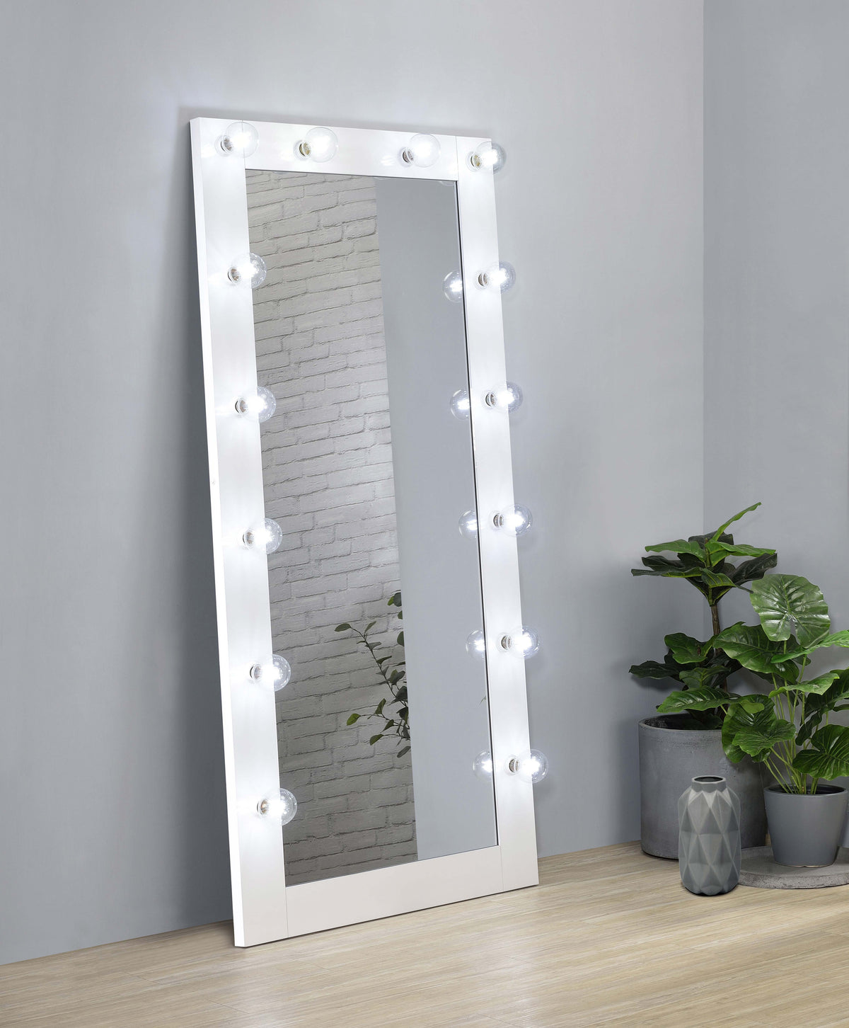 Zayan 32 x 71 Inch Floor Mirror LED Lighting White High Gloss