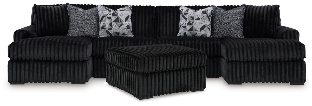 Midnight-Madness 3-Piece Sectional with Double Chaise and Ottoman