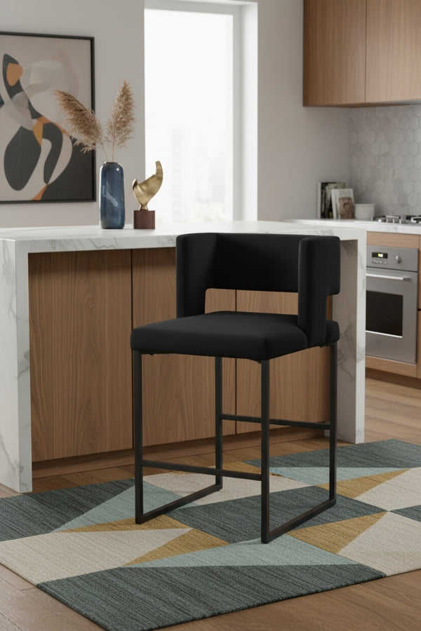 Caleb Velvet Upholstered Counter Stool — 970-C - Black - 970Black-C alternate view 1