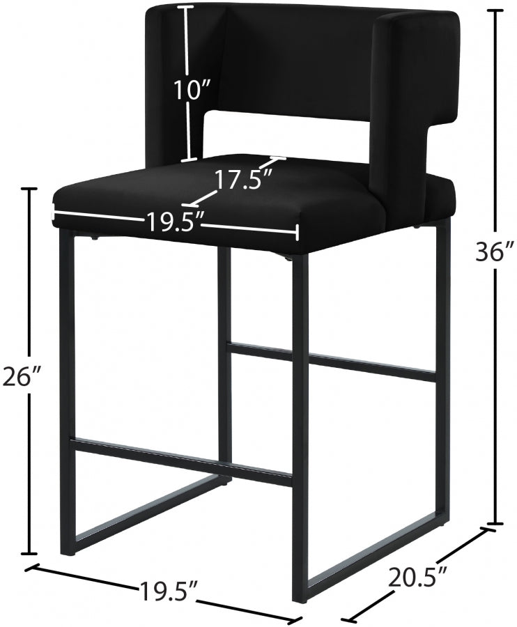 Caleb Velvet Upholstered Counter Stool — 970-C - Black - 970Black-C Dim