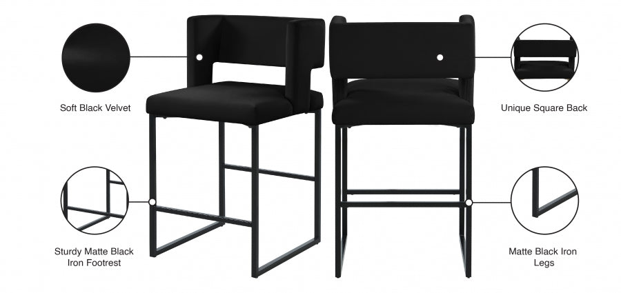 Caleb Velvet Upholstered Counter Stool — 970-C - Black - 970Black-C Infographic