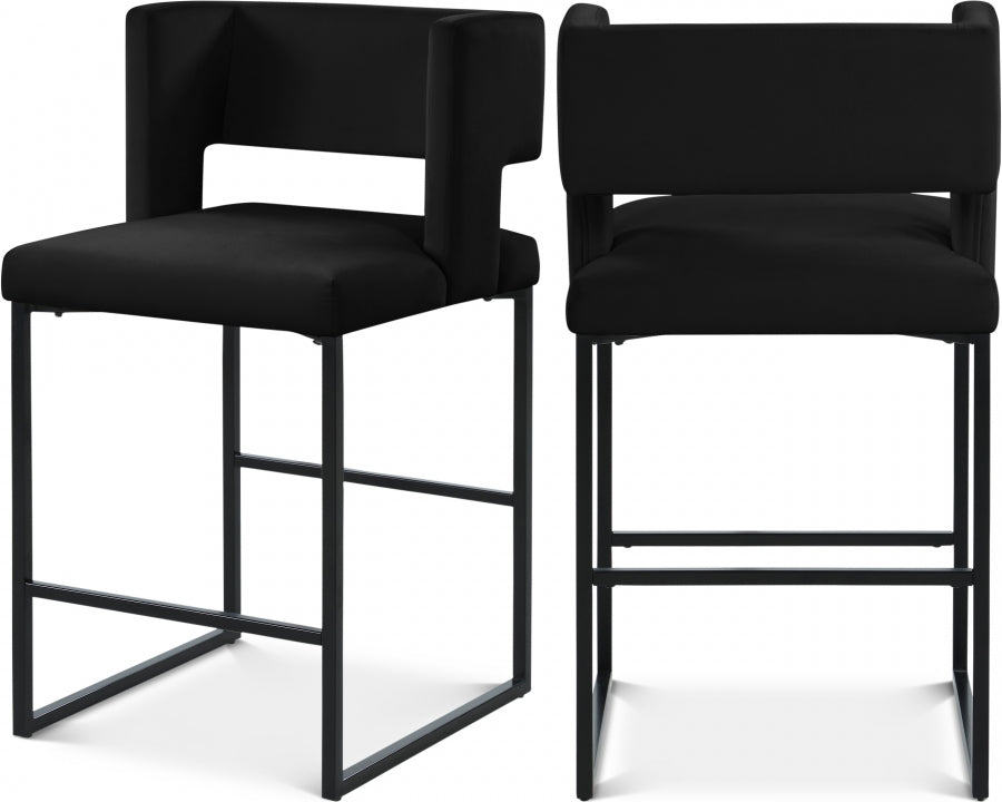 Caleb Velvet Upholstered Counter Stool — 970-C - Black - 970Black-C Double Chair