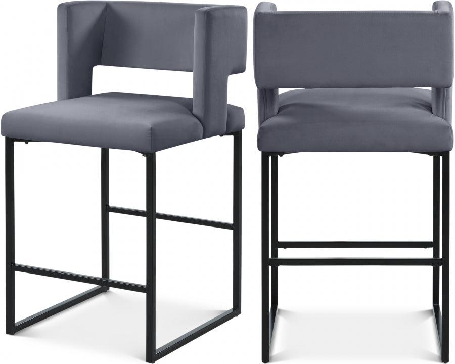 Caleb Velvet Upholstered Counter Stool — 970-C - Grey - 970Grey-C Double Chair