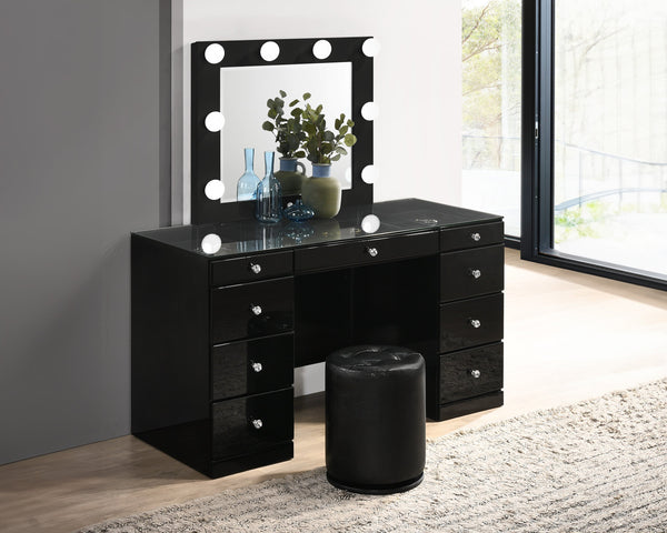 Avery Black Makeup Vanity Set with Lighted Mirror - Crown Mark | Olivia Furniture