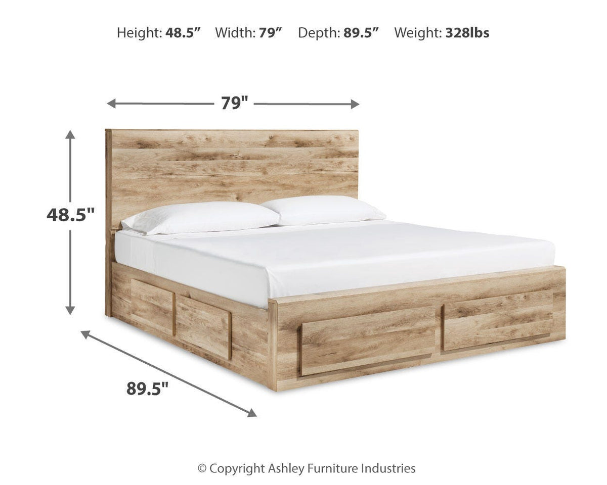 Hyanna King Panel Storage Bed with 2 Side Storage, Dresser and Mirror