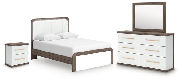 Kendanport Queen Upholstered Bed, Dresser, Mirror and Nightstand