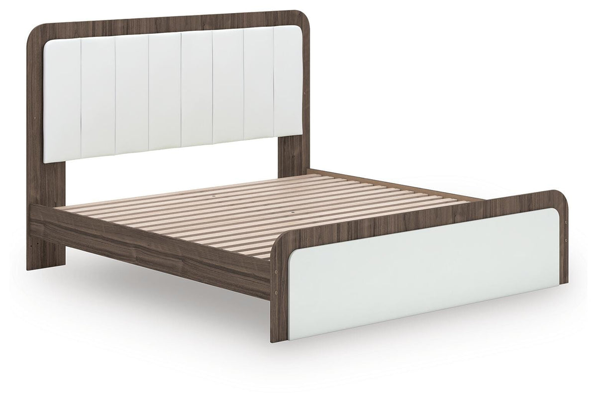Kendanport King Upholstered Bed, Dresser, Mirror and Chest