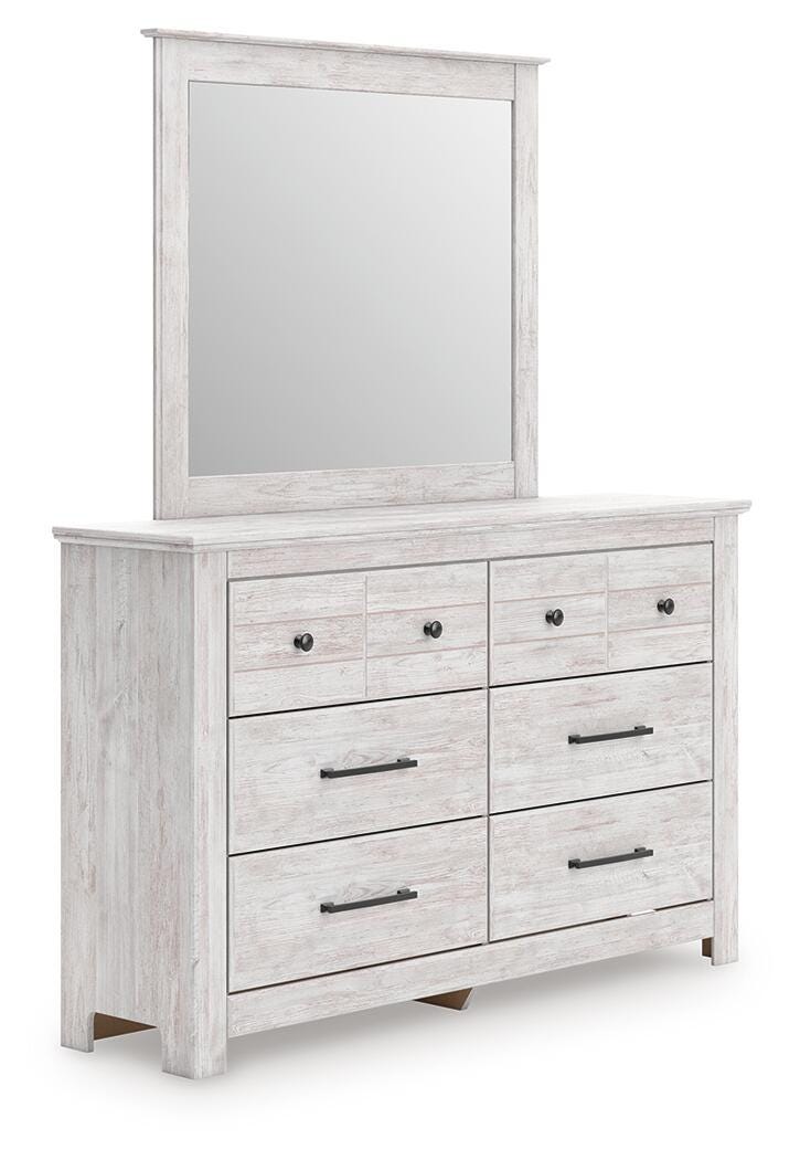 Makidern Queen Panel Bed with Storage, Dresser and Mirror