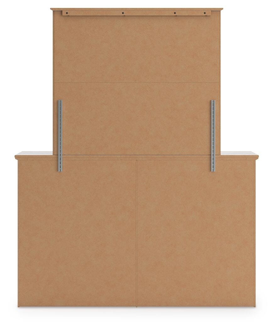 Makidern Queen Panel Bed with Storage, Dresser and Mirror