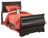 Huey Vineyard Twin Sleigh Bed with Mirroed Dresser and Nightstand