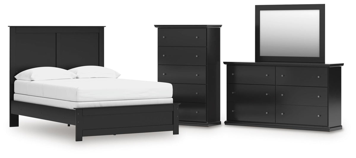Maribel Full Panel Bed, Dresser, Mirror and Chest