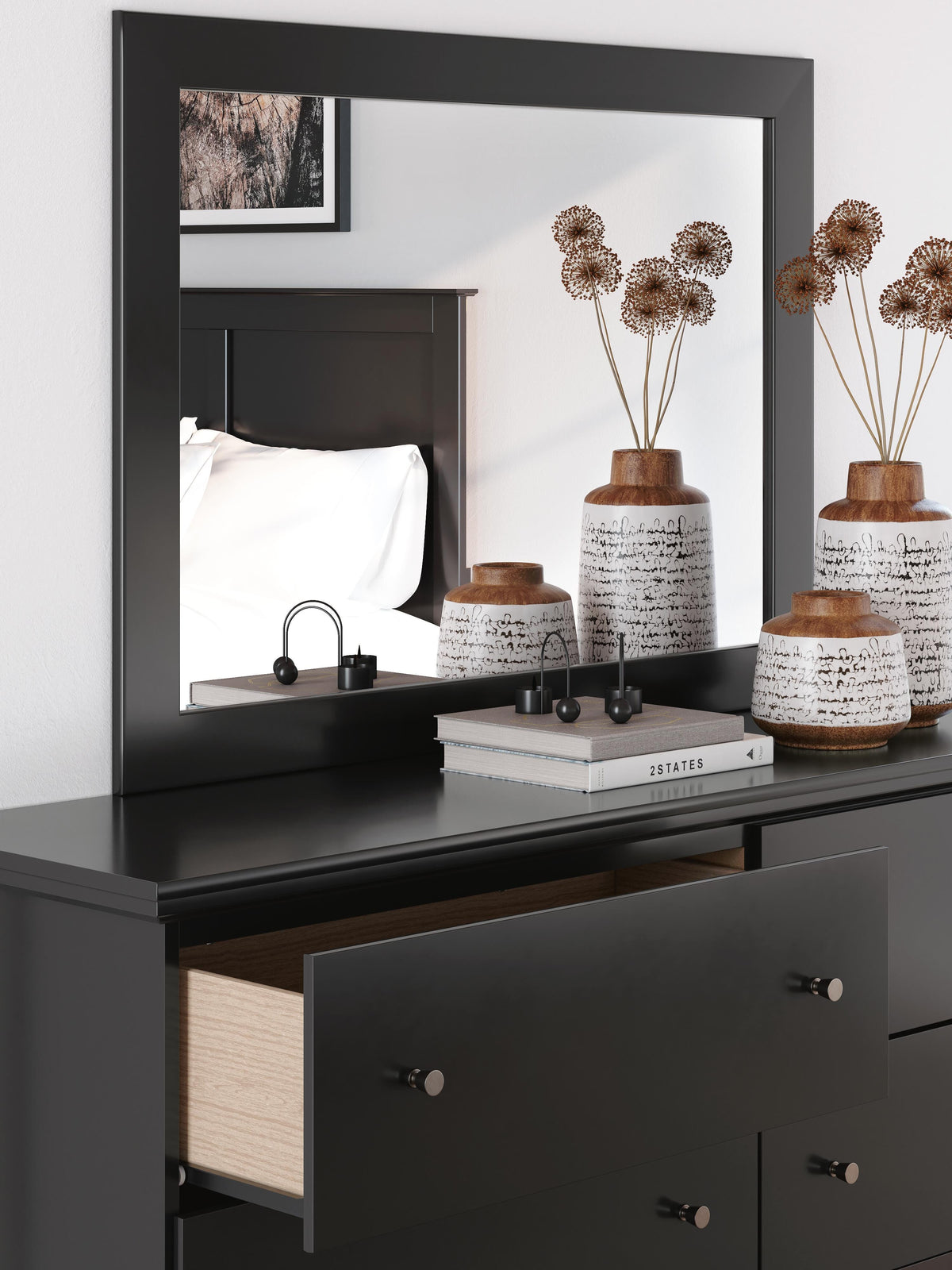 Maribel Queen Panel Bed with Dresser, Mirror and Nightstand