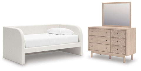 Arloster Twin Upholstered Day Bed, Dresser and Mirror