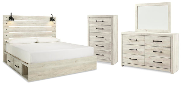 Cambeck King Panel Bed with Storage, Dresser, Mirror and Chest