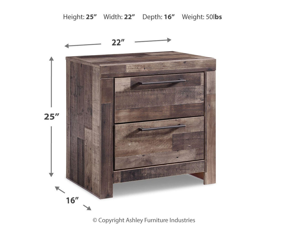 Derekson King Panel Storage Bed, Dresser, Mirror and Nightstand