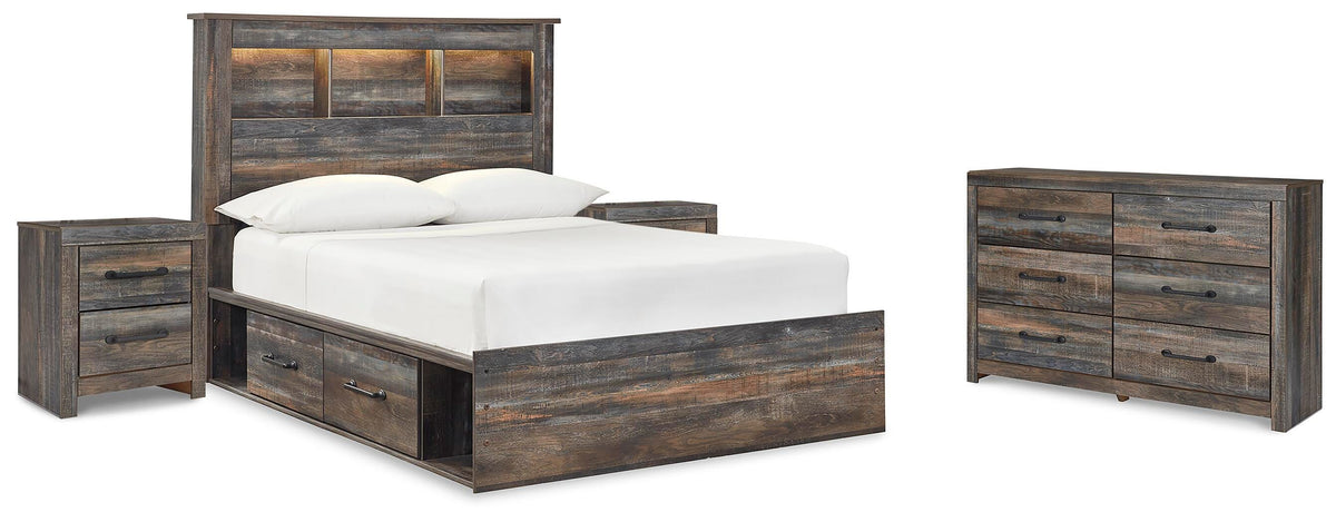 Drystan Full Bookcase Bed with 2 sided Storage, Dresser and Nightstand