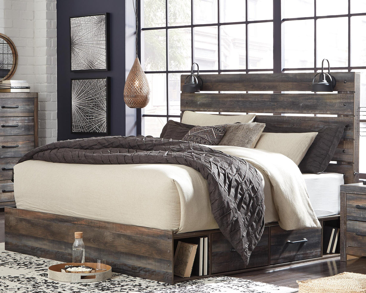 Drystan King Panel Bed with Storage, Dresser, Mirror, Chest and 2 Nightstands