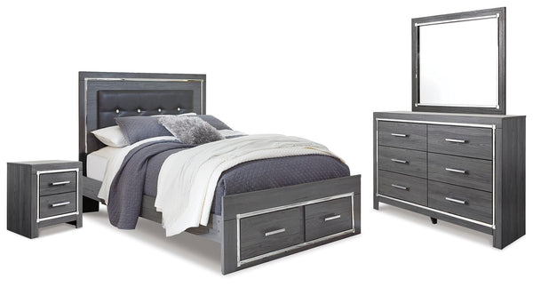 Lodanna Queen Panel Storage Bed with Mirrored Dresser and Nightstand