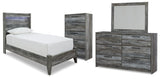 Baystorm Twin Panel Bed, Dresser, Mirror and Chest