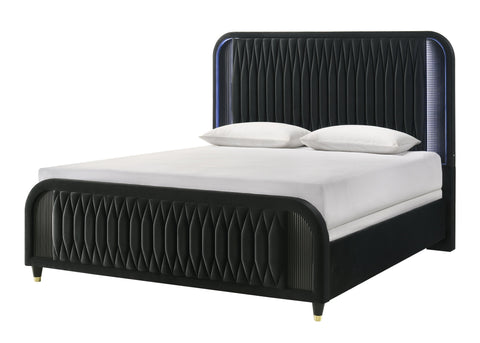 Valeria Black Upholstered LED King Bed