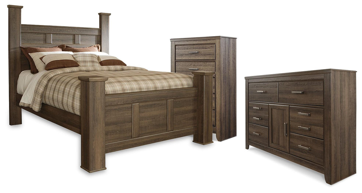 Juararo Queen Poster Bed, Dresser and Chest