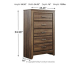 Juararo California King Poster Bed, Dresser, Mirror, Chest and 2 Nightstands