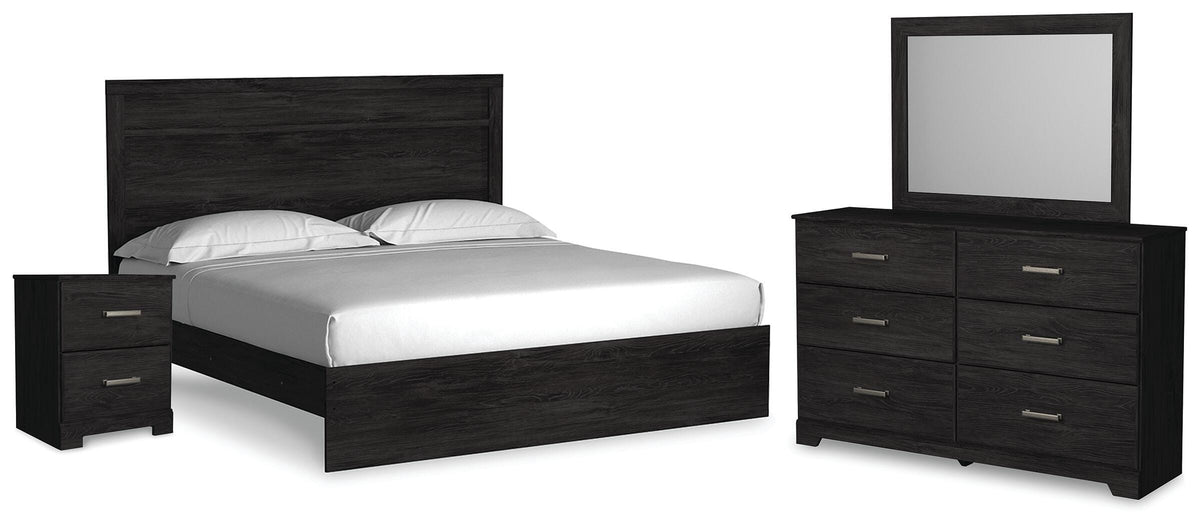 Belachime King Panel Bed, Dresser, Mirror, and Nightstand