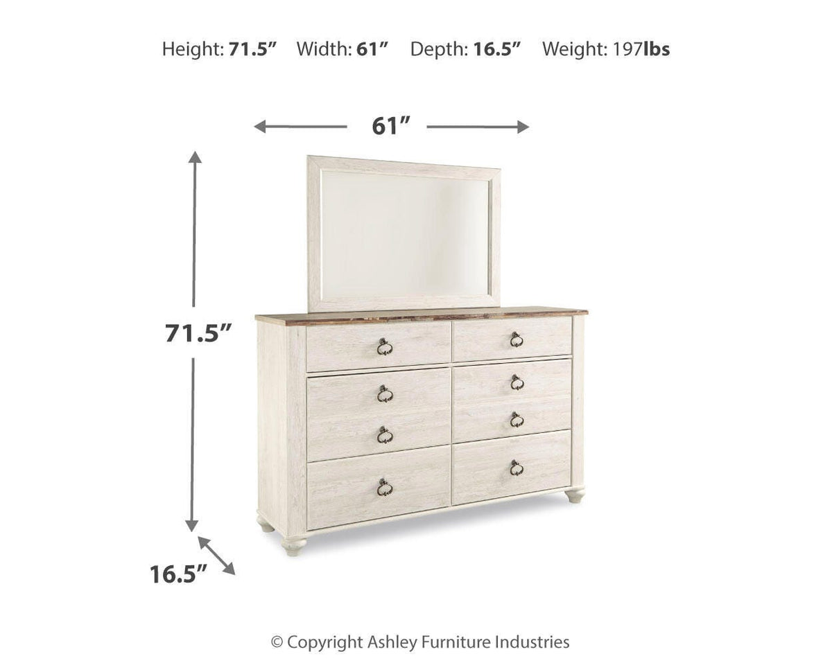 Willowton Queen Panel Bed, Dresser, Mirror and 2 Nightstands