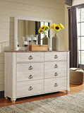 Willowton Full Panel Bed with storage, Dresser, Mirror, Chest and Nightstand