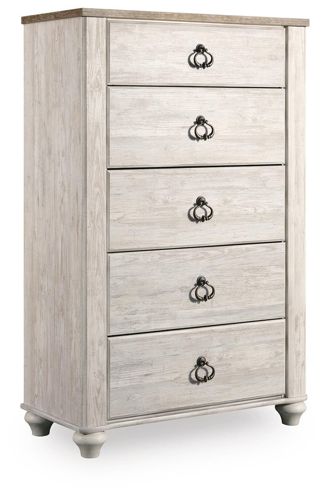 Willowton Full Panel Bed with storage, Dresser, Mirror, Chest and Nightstand