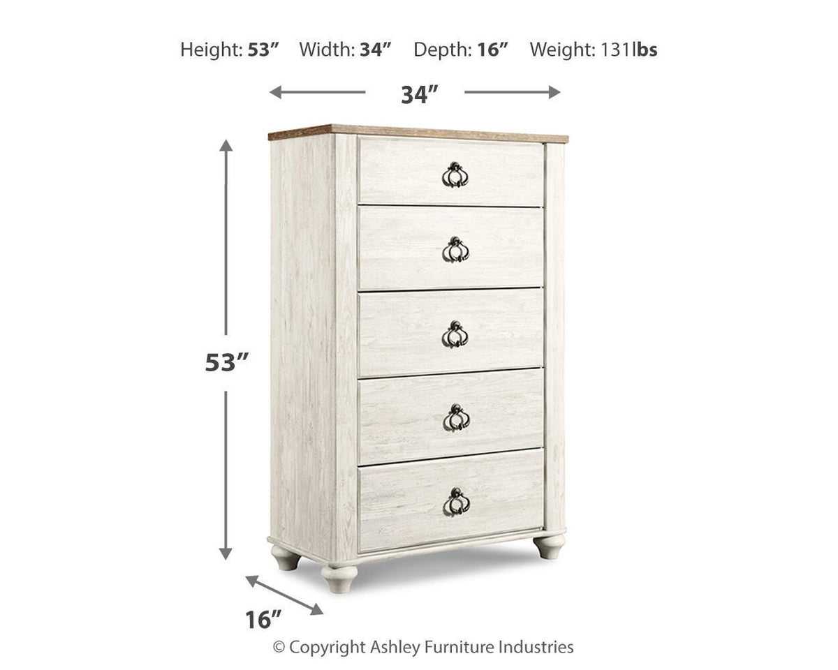 Willowton Queen Sleigh Bed, Dresser, Mirror, Chest and Nightstand