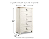 Willowton Queen Sleigh Bed, Dresser, Mirror, Chest and Nightstand