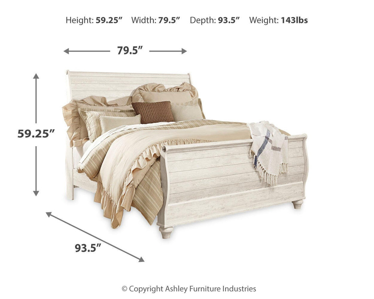 Willowton King Sleigh Bed, Dresser, Mirror, Chest and 2 Nightstands