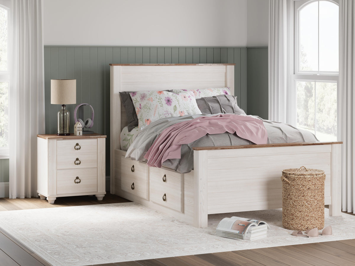 Willowton Full Panel Bed with storage, Dresser, Mirror, Chest and Nightstand