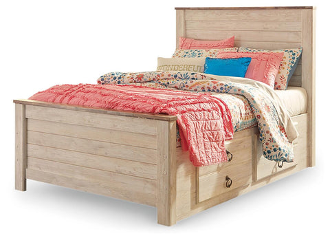 Willowton Whitewash Panel Bedroom with 2 Storage Drawers Set