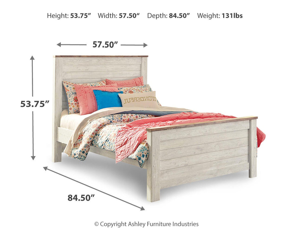 Willowton Full Panel Bed, Dresser, Mirror, 2 Chests and nightstand