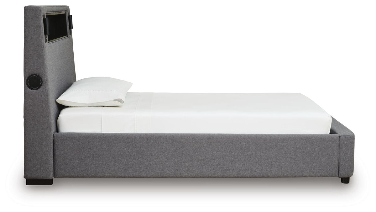 Finigale Twin Upholstered Bed with Wireless Audio