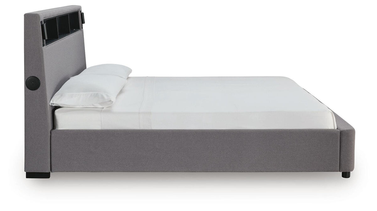 Finigale King Upholstered Bed with Wireless Audio