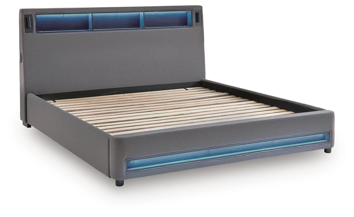 Finigale King Upholstered Bed with Wireless Audio